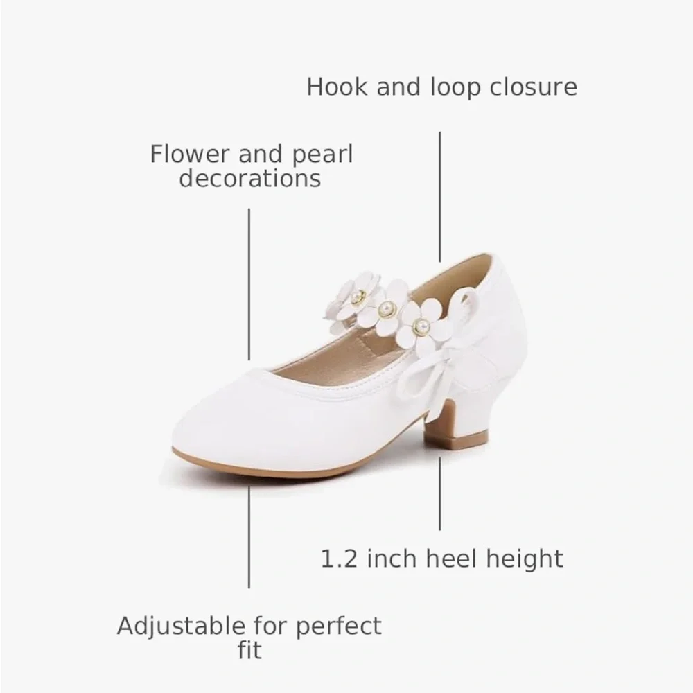 Toddler Girls White Flower Pearl Ankle Strap Shoes